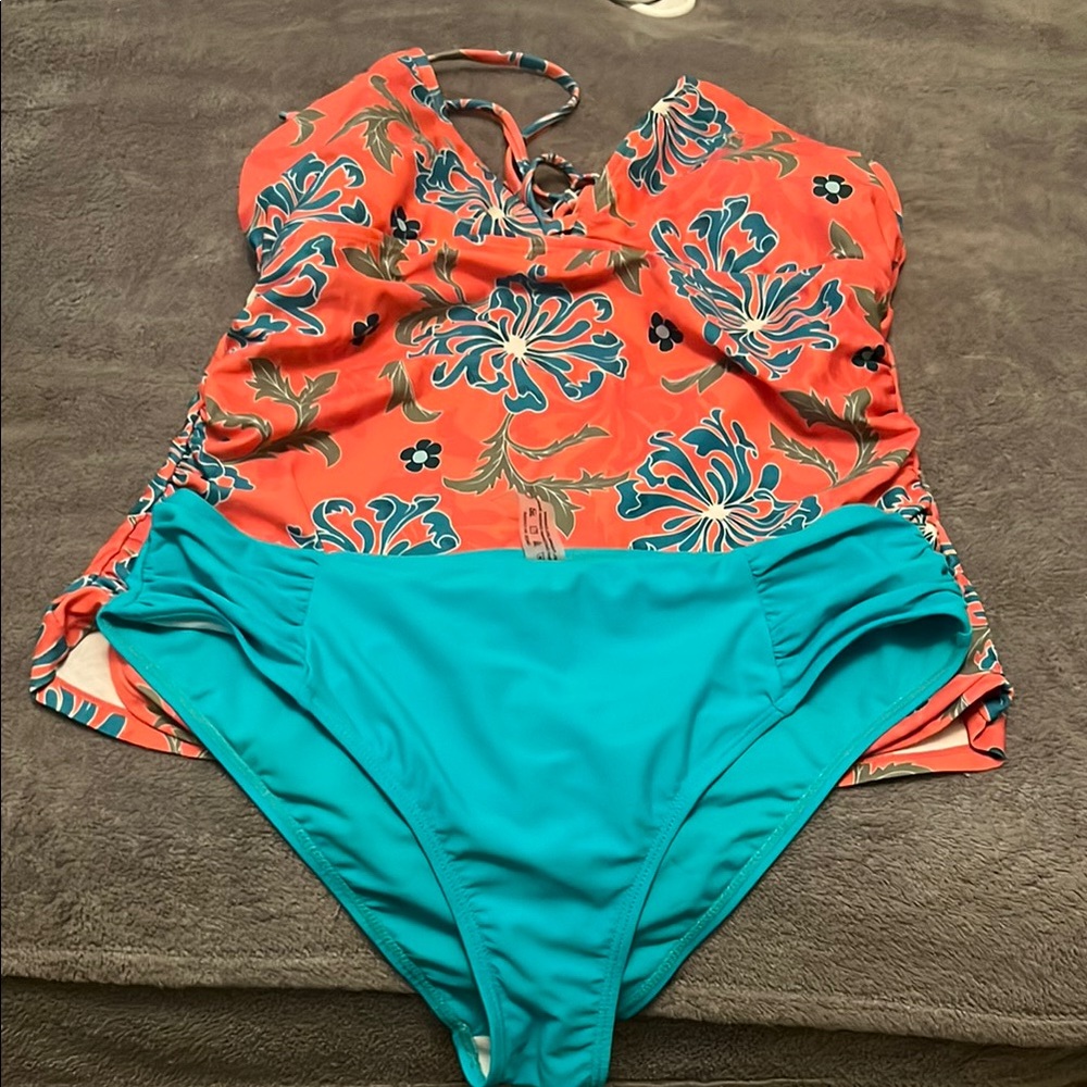 SHEIN Coral and Teal Floral Bikini